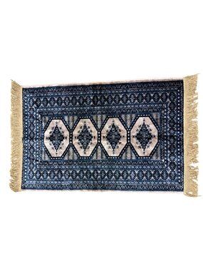 Blue Bokhara Style Rug With Geometric Design 43" x 26"